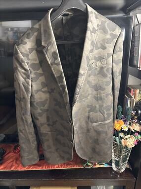 Navy NEIL BARRETT Slim Fit Camouflage Jacket Blazer Cotton 52